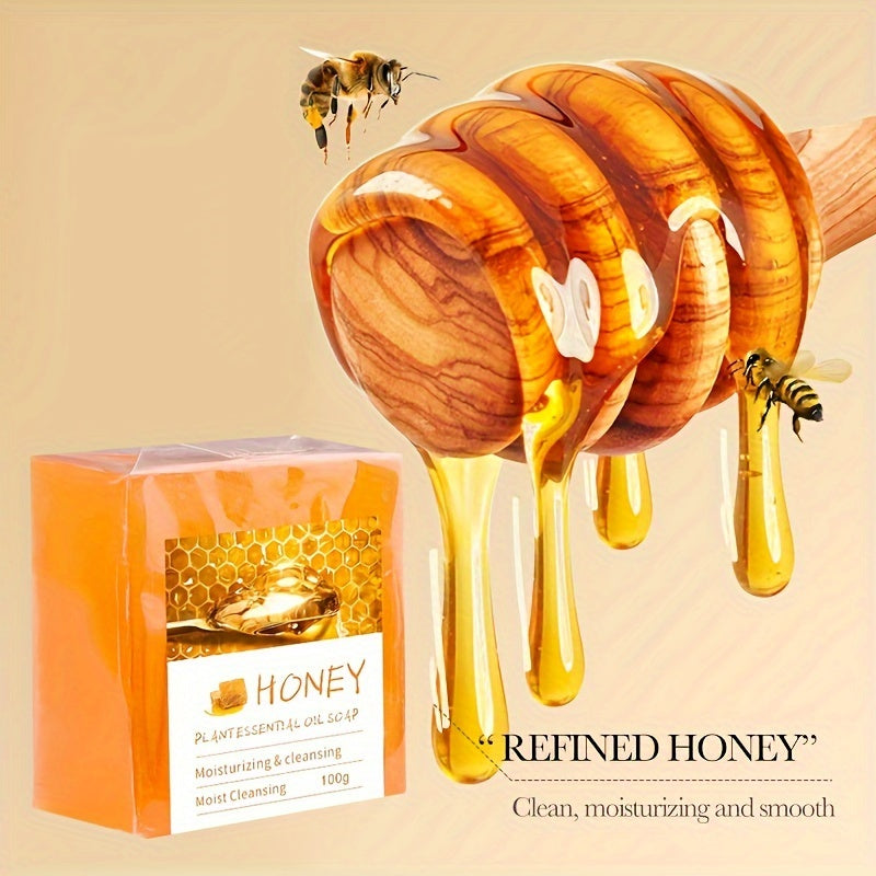 4pcs*100g Honey Essential Oil Handmade Soap Deep Cleaning and Moisturizing, Rich Foam, Suitable for Men and Women, Free Foam Net