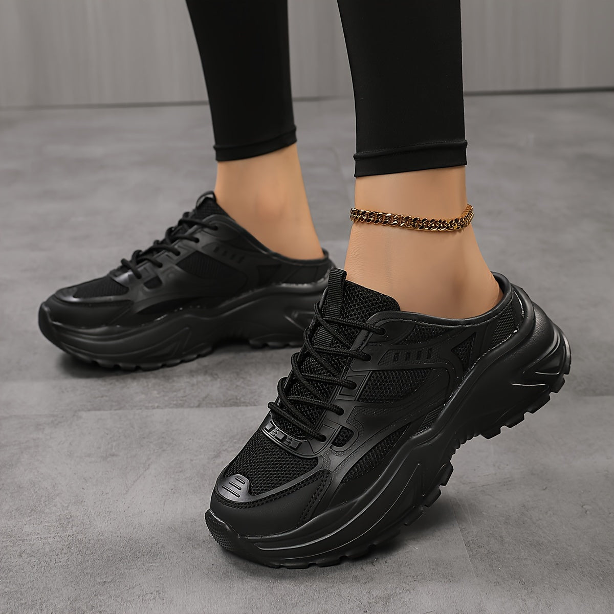 Women's Breathable Mesh Mule Sneakers, Casual Lace Up Outdoor Shoes, Women's Comfortable Shoes