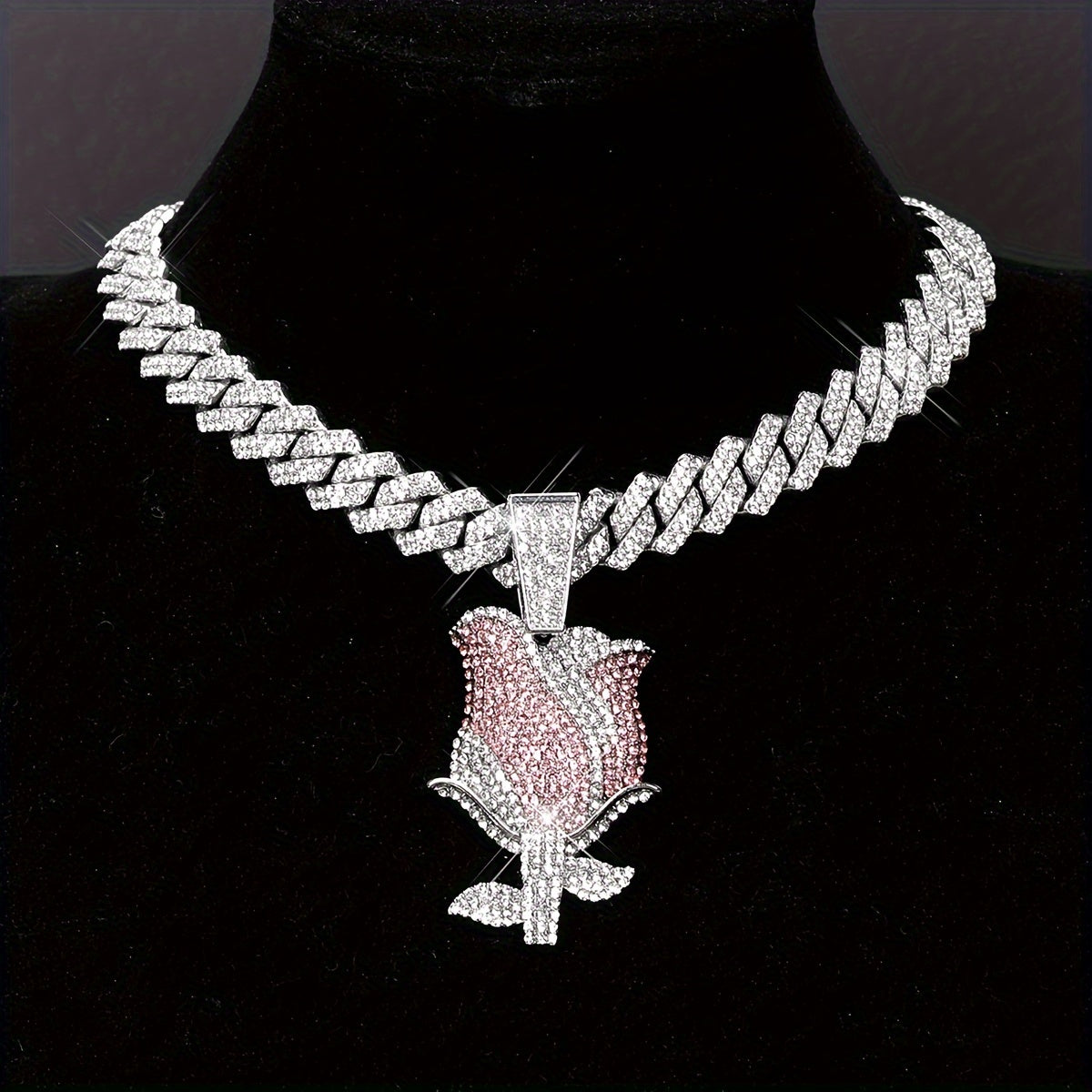 Elegant Sexy Rose Pendant Necklace with Synthetic Stones - Zinc Alloy & Rhinestones, No Plating - Ideal for Daily Wear & Gifting, Perfect for Christmas - All Seasons Compatible