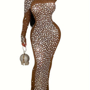 Luxurious Long Sleeve Elegant Rhinestone Dress - Exquisite Skinny Silhouette, Glamorous Formal Design for Upscale Party and Banquet Occasions - Stylish Womens Formal Wear