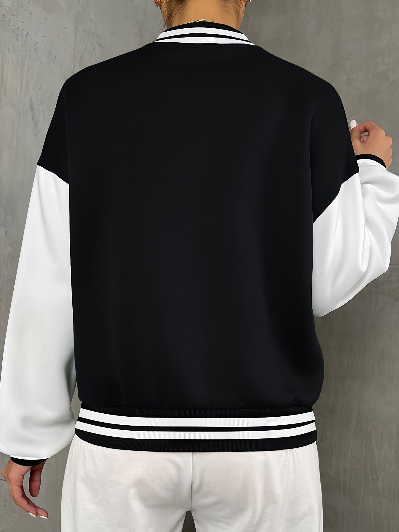Women'S Casual Fall/Winter Polyester Baseball Collar Knit Jacket with Alphabet Pattern