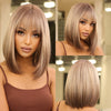 14 Inch Gray Ombre Brown BOB Wig with Bangs, Shoulder Length Hair Wig for Women, Realistic Synthetic Wig with Comfortable Net Cap