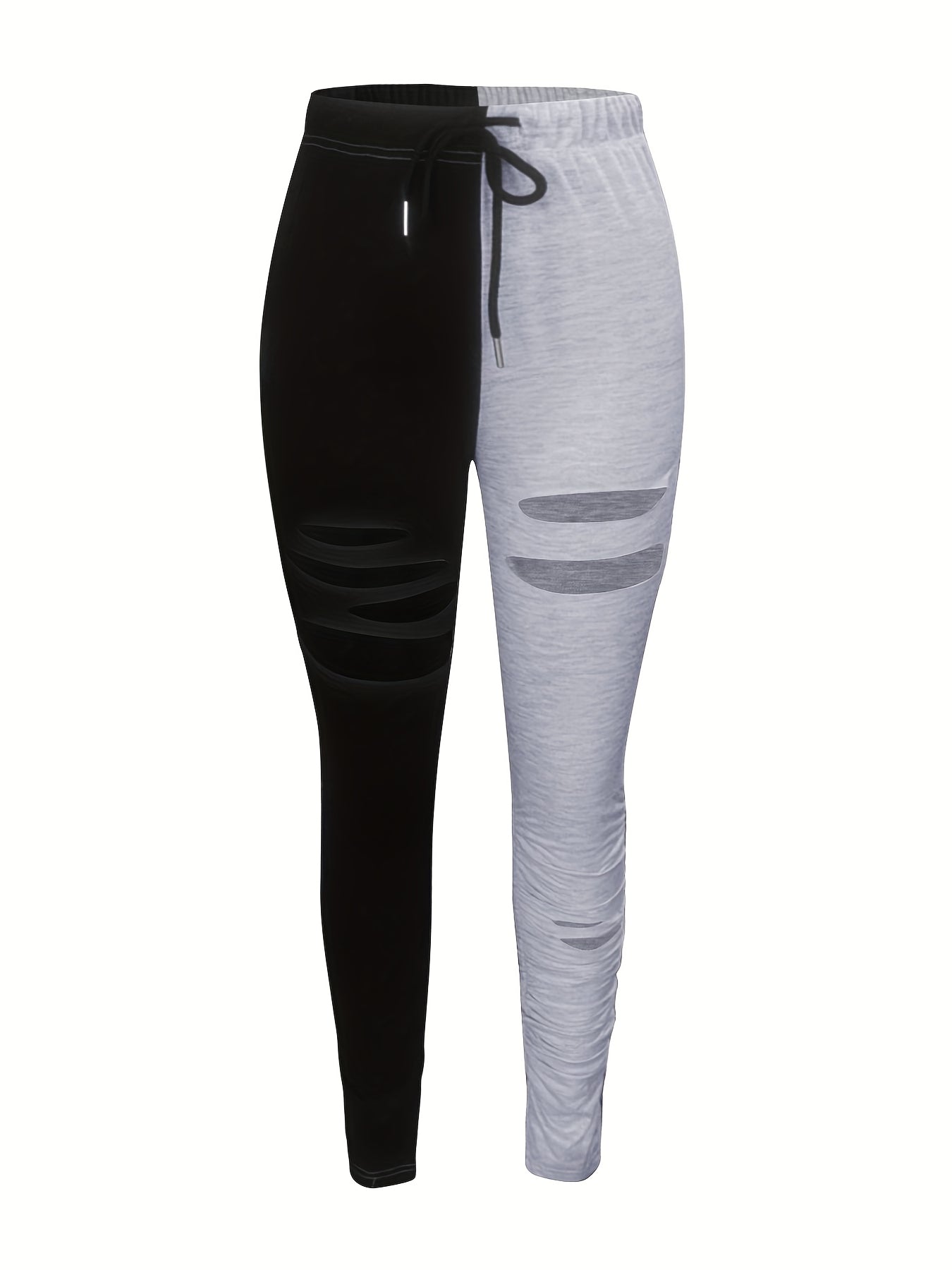 LW Mid Waist Color Block Ripped Drawstring Sports Pants for Adult, Summer