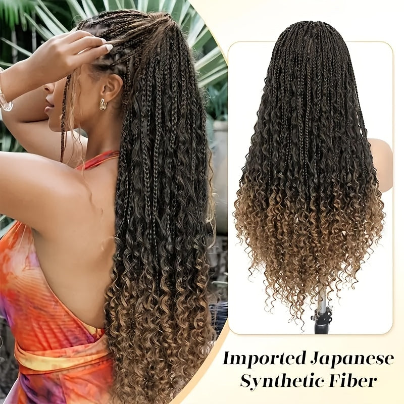 360 Lace Boho Knotless Box Braided Wig for Women - Full Double Lace with, Natural Black Synthetic Hair, Lightweight & Breathable, Perfect for Daily Wear, Parties, and Special Occasions, Versatile Hair Solution | Voluminous Br