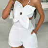 White Floral Crafted Design Halter One-piece Shorts