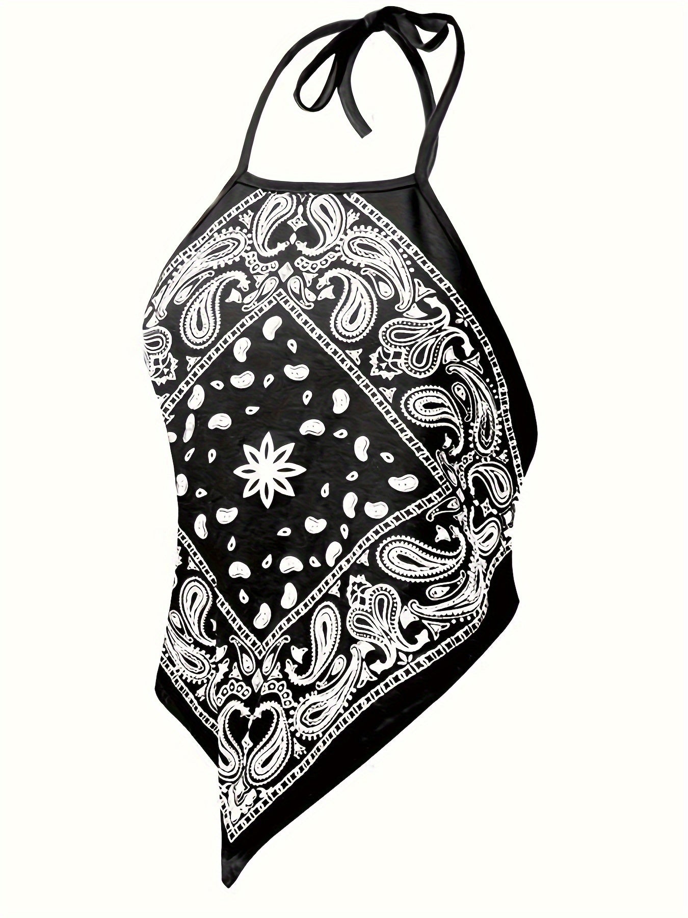 Paisley Print Backless Halter Top 2 Packs, Boho Sleeveless Hanky Hem Halter Neck Top For Summer, Women's Clothing