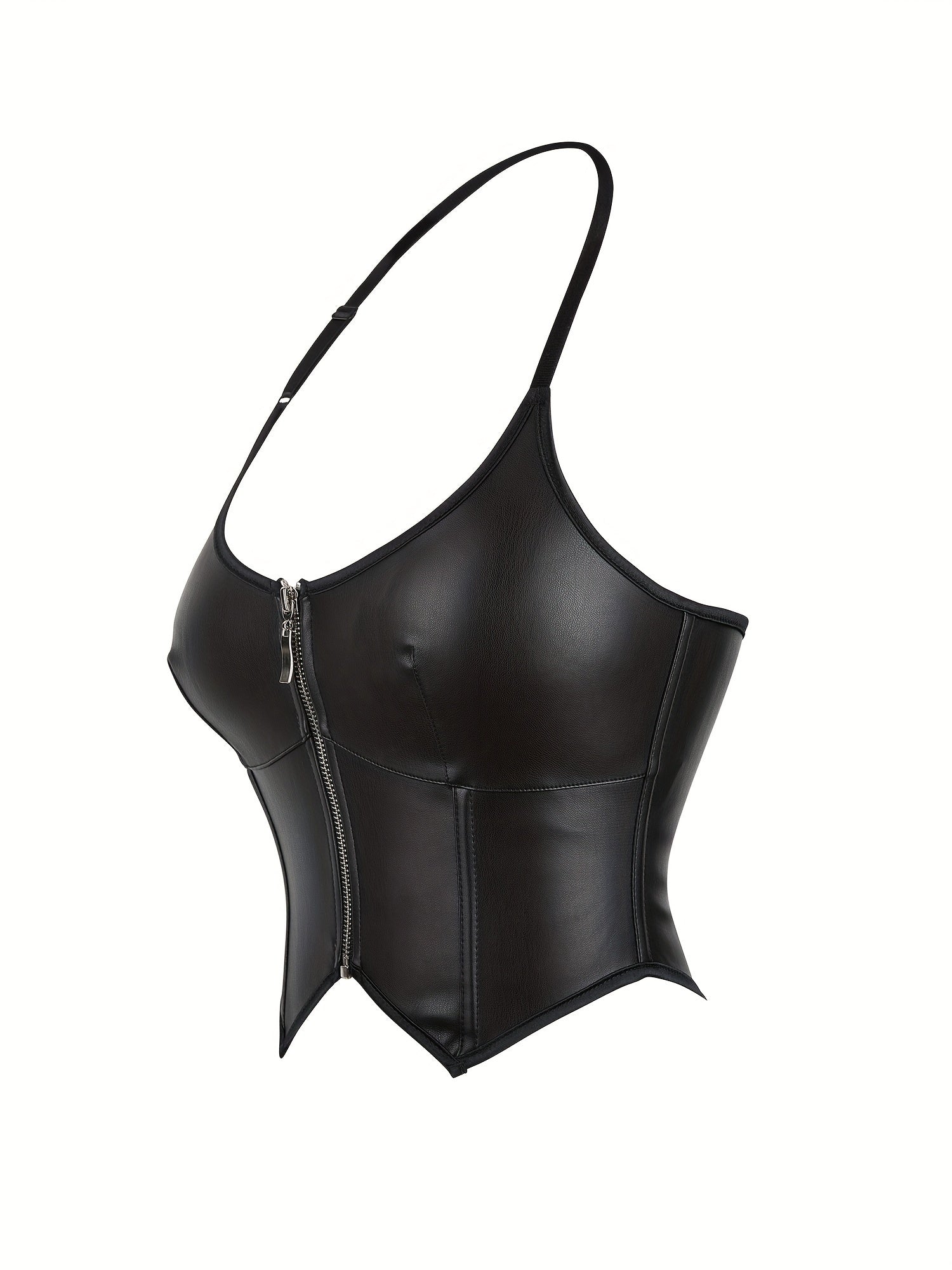 Lace Up Faux Leather Halter Neck Top, Stylish Backless Corset Crop Top, Women's Clothing For Y2K/Grunge Style