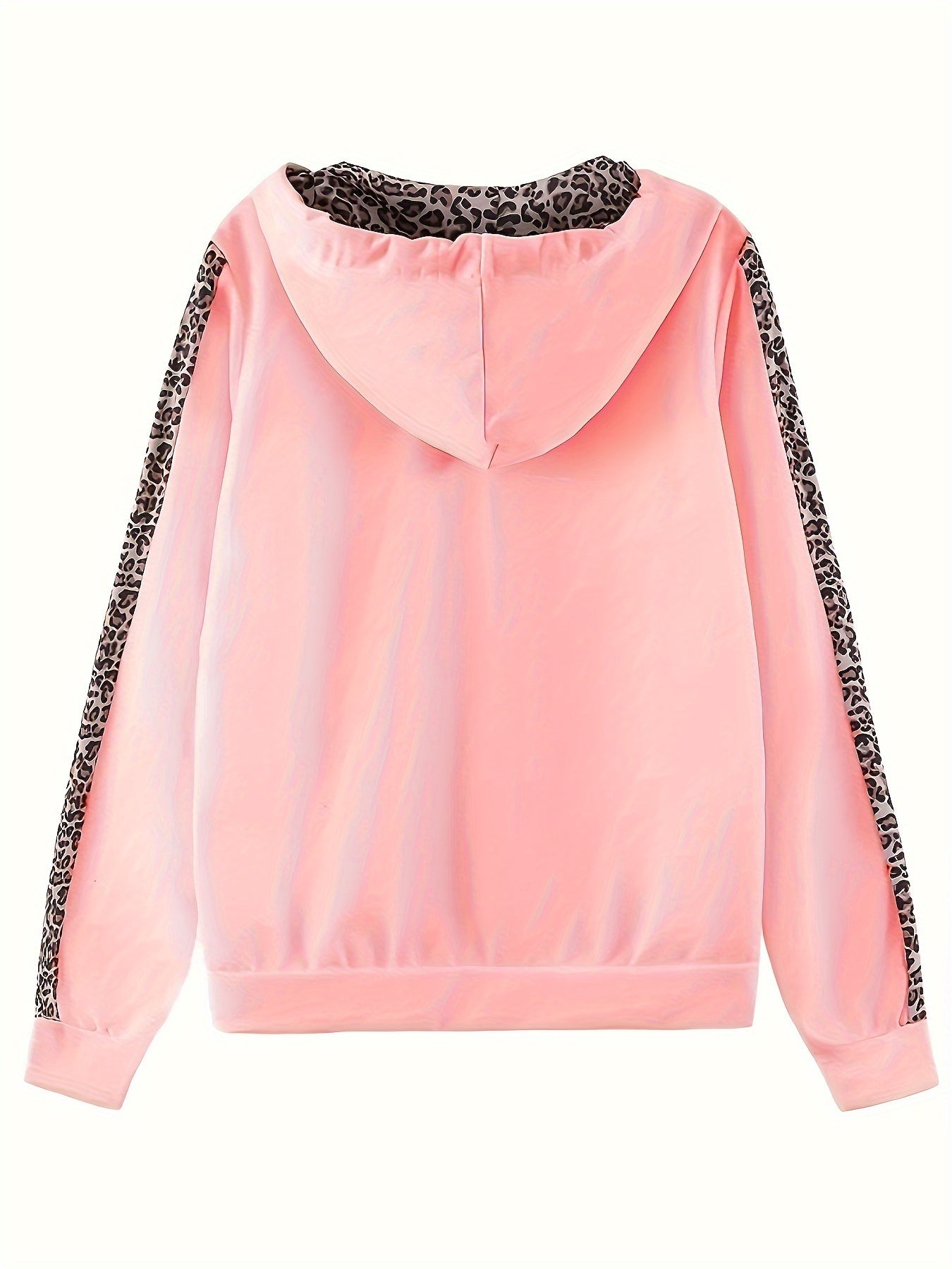 Two-piece Set, Long Sleeve Leopard Print Zip Up Hoodie & Drawstring Pants Outfits, Women's Casual Clothing