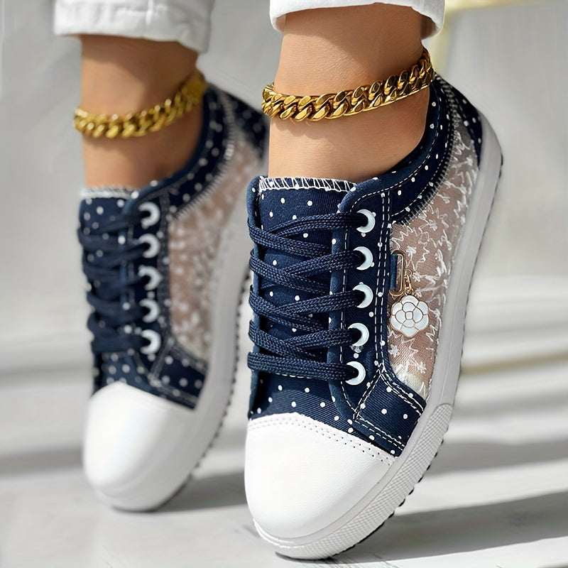 Floral Pattern Embroidery Dot Print Sneakers