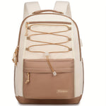 Stylish Large Capacity School Backpack for Teens Girls & Women Students - 15.6 Inch Laptop Bag with USB Charging Port, Durable Polyester College Bookbag, Khaki/Beige Travel Backpack for Work & Daily Commute, Backpack for Scho
