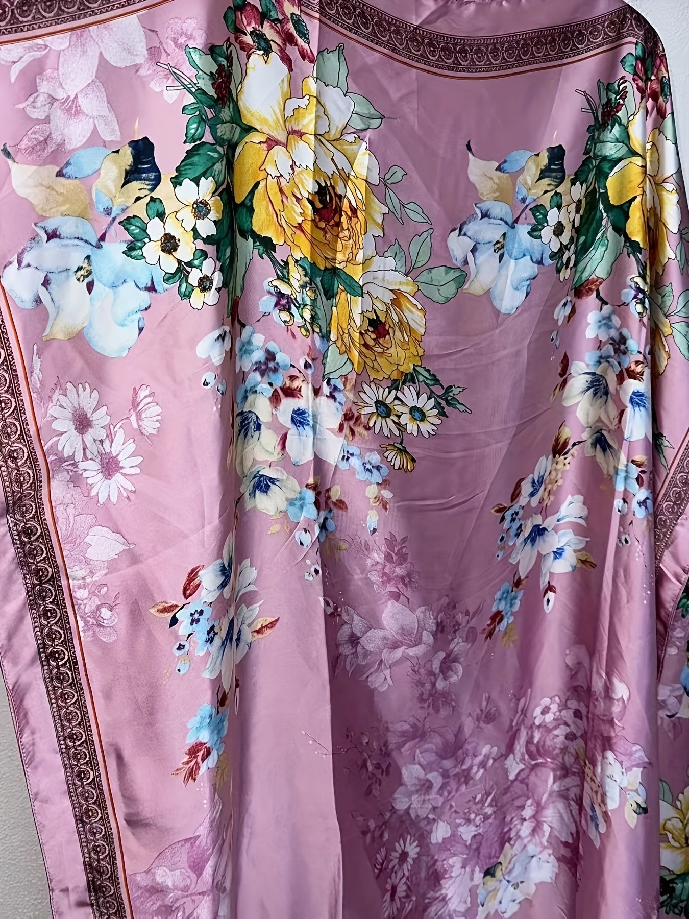 WINYI Women'S Long Kaftan Dress, Polyester 100% Crew Neck Tunic with Belt, Loose Fit All Over Print, Middle Eastern Bohemian African Style, Beach Cover Up, Elegant Evening Abaya for Dubai, Spring/Summer Collection