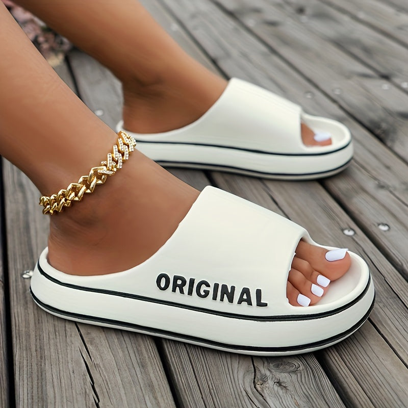 Letter Print EVA Pillow Slides – Lightweight Non-Slip Shower & Beach Slippers for Women, Soft Sole Indoor/Outdoor Comfort