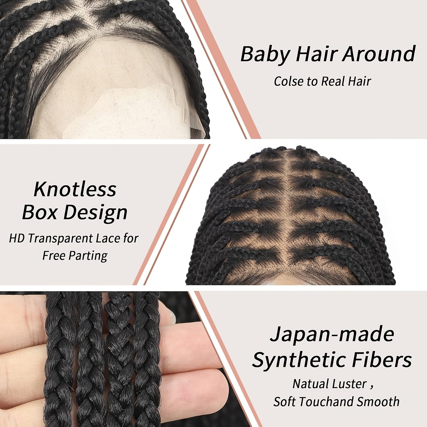 Knotless Braided Wigs Lace Front Box Braids Lace Frontal Wig For Women Synthetic Hair Blended Black Hand Full Double Lace Braid Wig With Bang, Christmas Wig