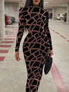 Women's Polyester And Elastane Jersey Dress - High Neckline, Sensual Print, Machine Washable - Spring/Autumn Fashion - For Women - Perfect for Casual & Party Occasions - Ideal Gift for Her