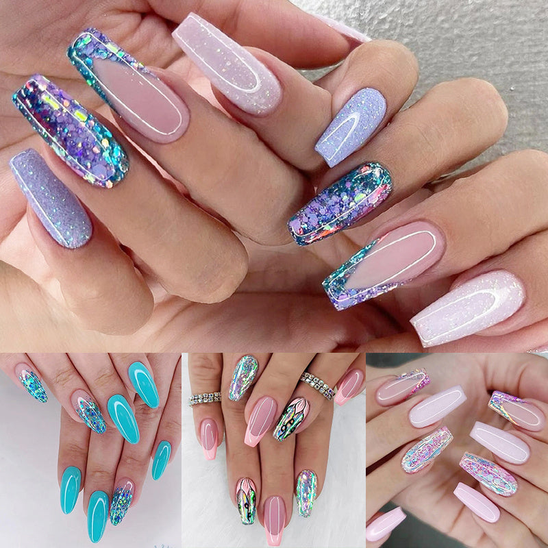 96PCS (4pcs) False Nail Stickers, French Flash Simple and Fashionable Solid Color False Nails for Manicure and Medium and Long Length European and American Flash French Manicure Pink and Sweet Flower Wearing Nails