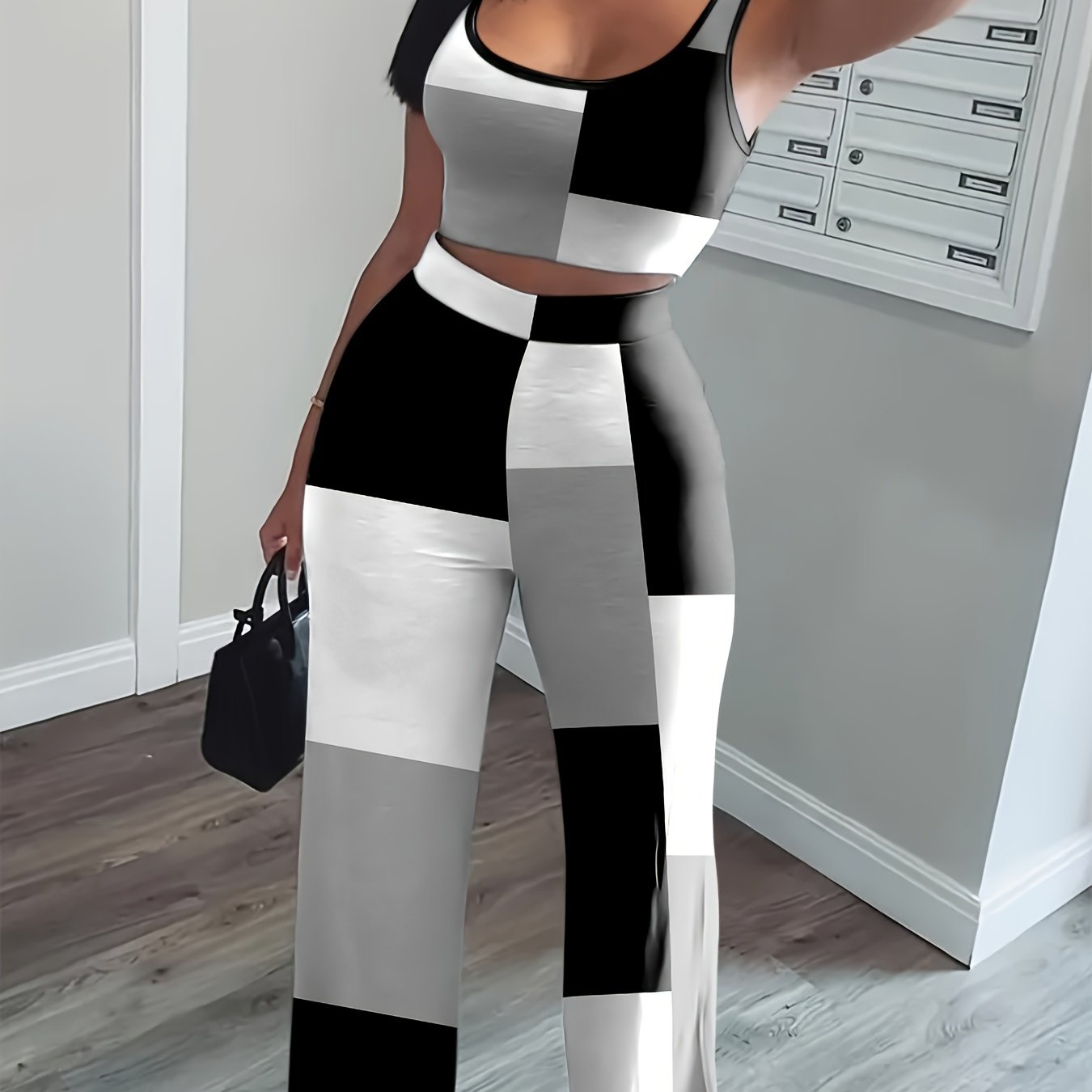 European and American Vest Long Pants Casual Print Two-Piece Set