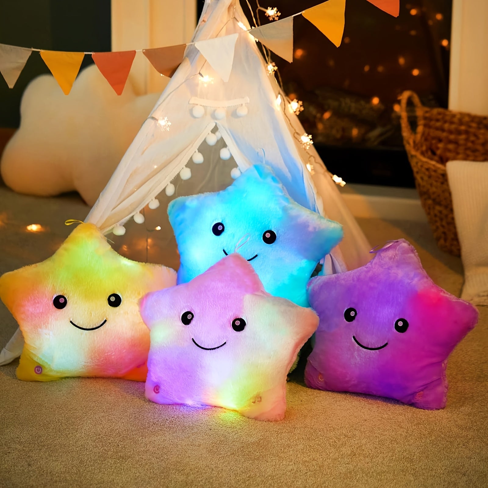 AKKUN Purple Glow in the Dark Star Plush Toy, Adorable Soft Star Shaped Stuffed Animal, Woven Polyester, Magical Nightlight, with Ideal Gift for Star Lovers and Cozy Spaces