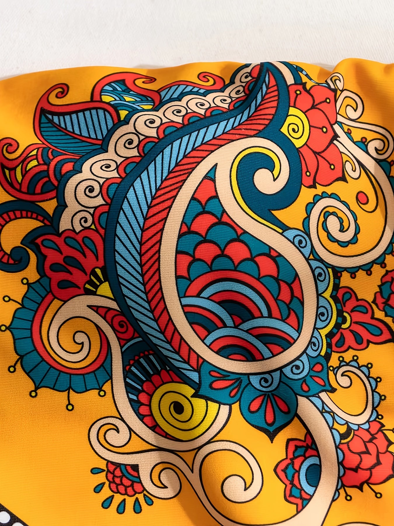 Paisley Print Napkin Shape Trim Bandeau Strapless Tube Top Tie Side Tassels Deco High Cut Two Piece Bikini Sets Swimsuit, Women's Swimwear for carnival & Music Festival