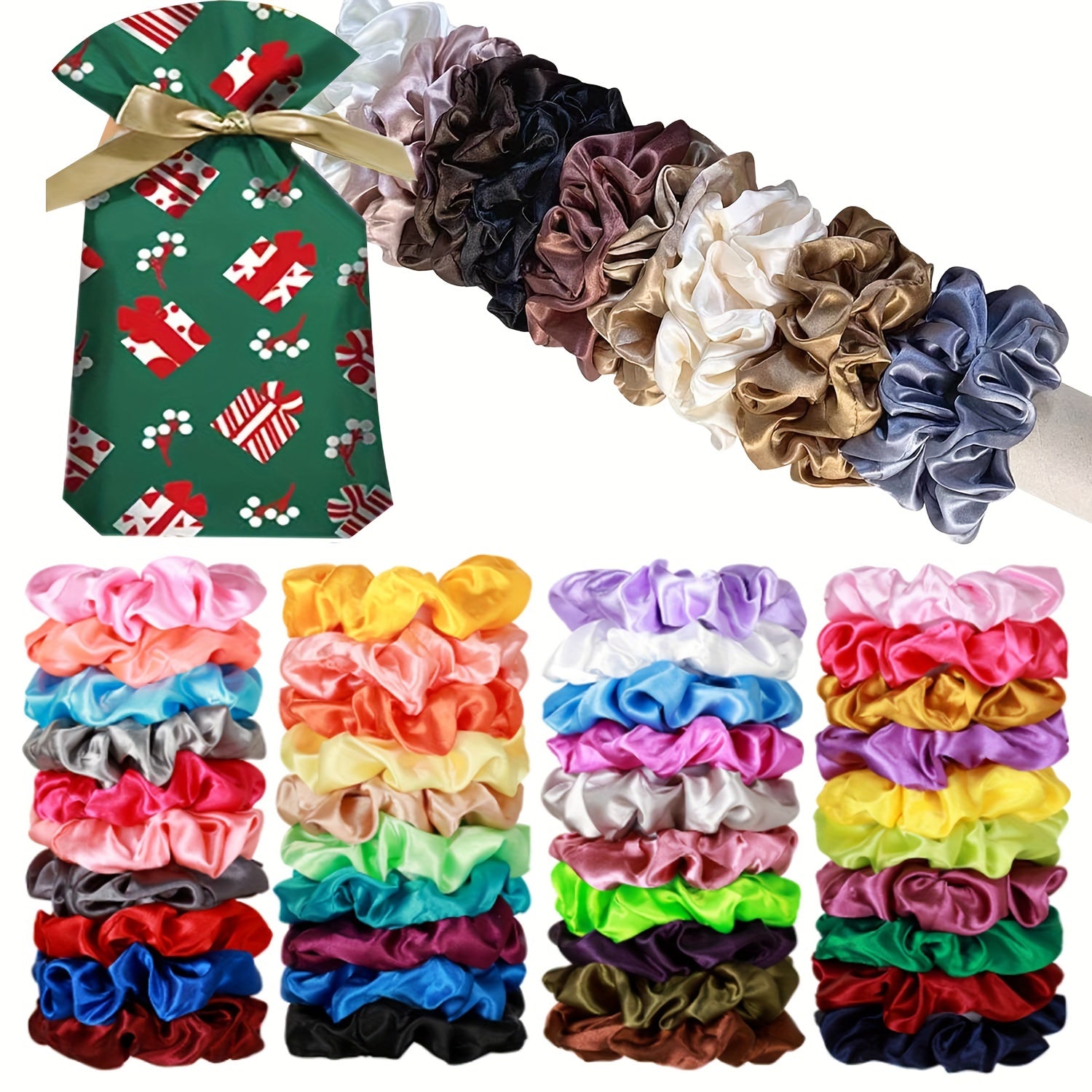 40pcs Multicolor Hair Scrunchies, Satin Silky Hair Ties Ropes Ponytail Holders, Classic Elastic Hair Bands Hair Accessories (40 Colors)