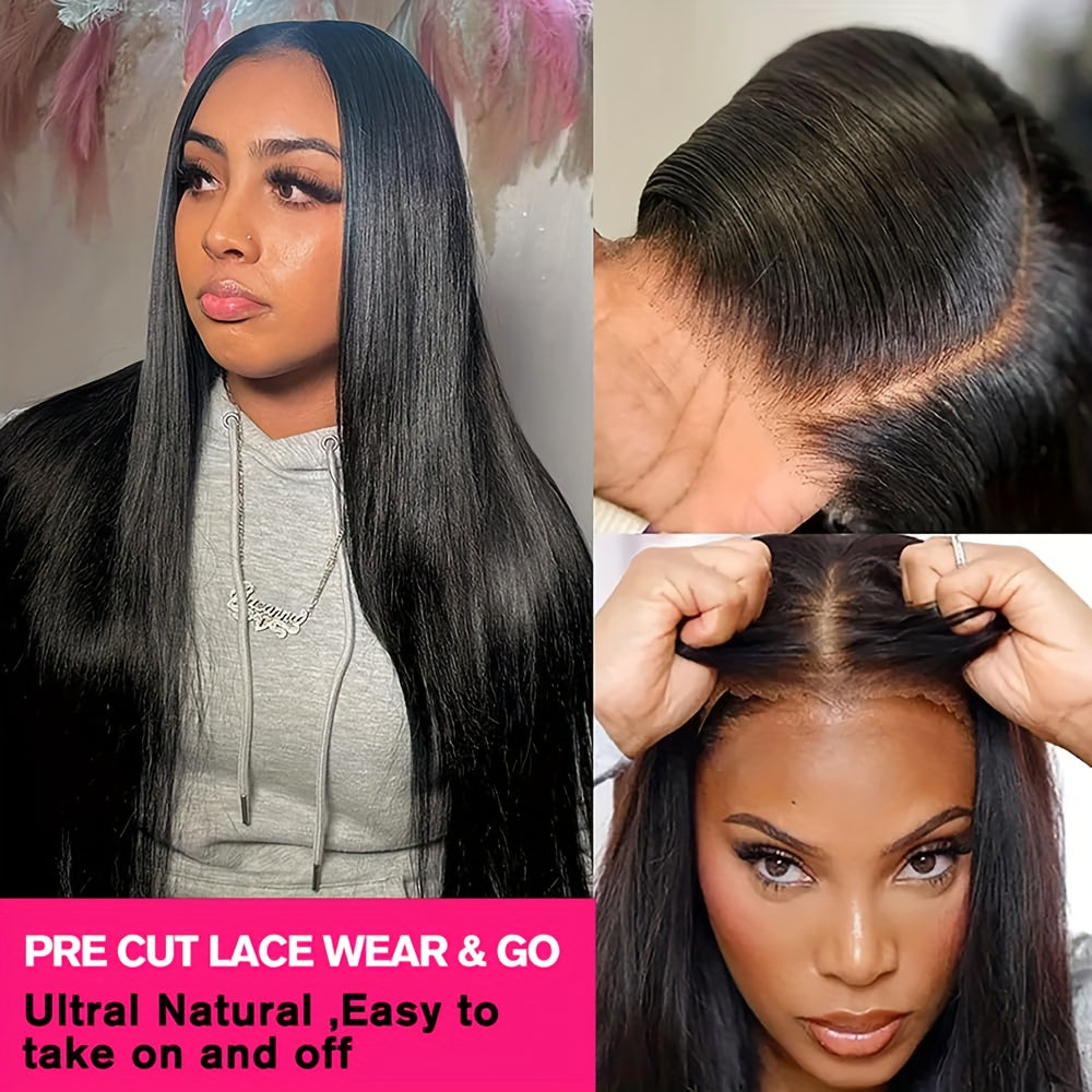Luxurious 250% Density Straight Human Hair Wig - 5x5 HD Transparent Lace Front, Pre-Plucked & Pre-Cut With Glueless Closure, Easy To Wear & Style, Pre-Bleached Knots, 3 Seconds To Wear