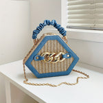 Fashion Niche Shaped Satchel Bag, Chain Decor Straw Design Chain Bag, Mini Top Ruched Strap Handbag