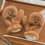 Teddy Dog Plush Mittens, Cute Animal Pattern Polyester Gloves, Inelastic, Decorative & Windproof, with Hand Wash/Dry Clean, for Casual Weekend Wear, Warmth & Style, Unique Valentine'S Gift