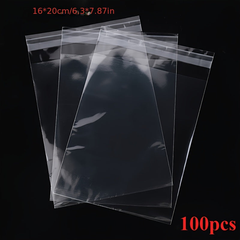 100-Pack Thick Transparent Resealable Cellophane Bags - Self-Adhesive Sealing, Durable OPP BOPP Plastic Packaging for T-Shirts, Photos, Gifts