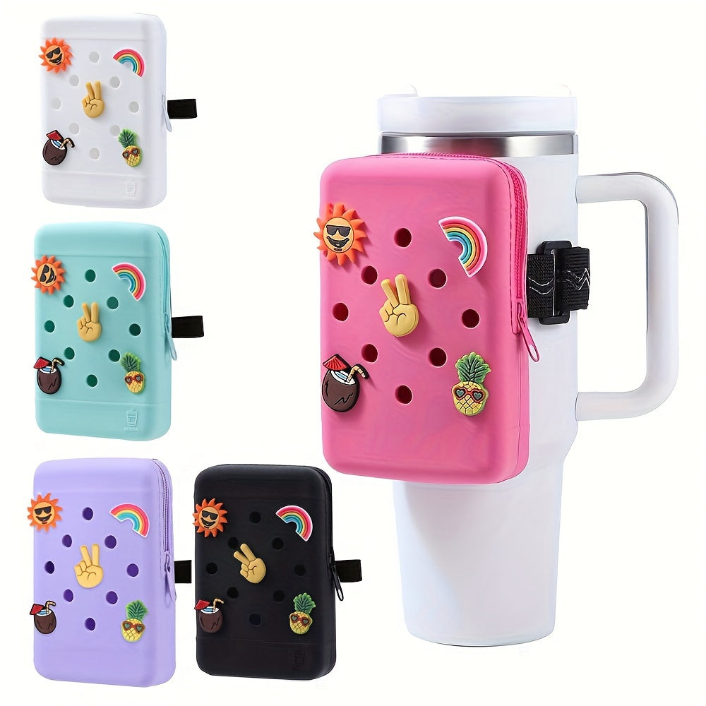 1pc Silicone Water Bottle Bag With 5 Random Stickers, Water Bottle Pouch For Quencher Adventure 40oz And Stanley IceFlow 20oz