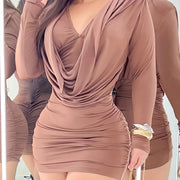 Sexy Long Sleeve Bodycon Mini Dress - Chic, Stretch Fabric, Machine Washable for Women - Perfect for All Seasons