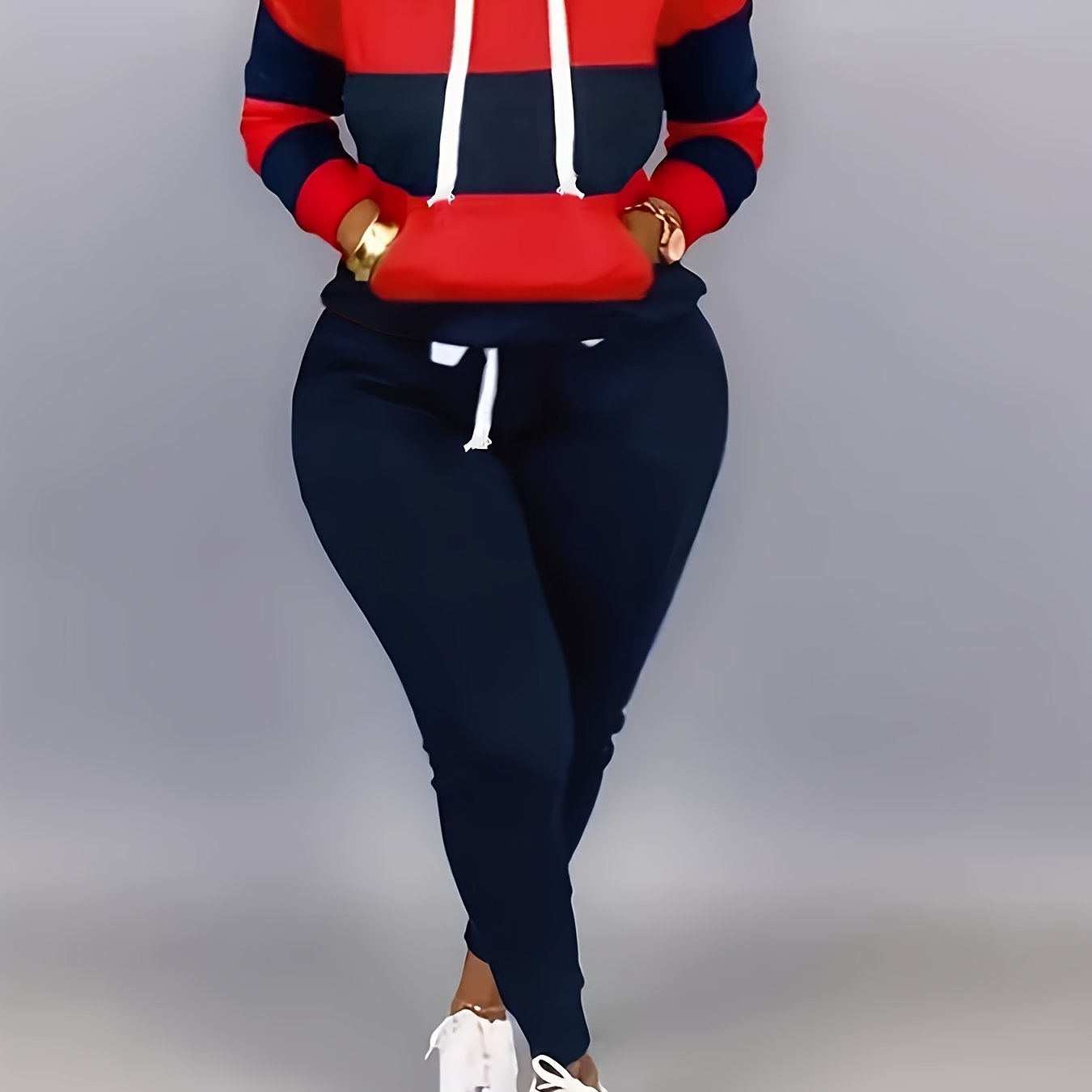 2 Pcs Cozy Striped Lounge Set - Soft Long Sleeve Kangaroo Pocket Hoodie & Drawstring Elastic Waist Jogger Sweatpants - Women's Comfortable Casual Wear for Daily Life