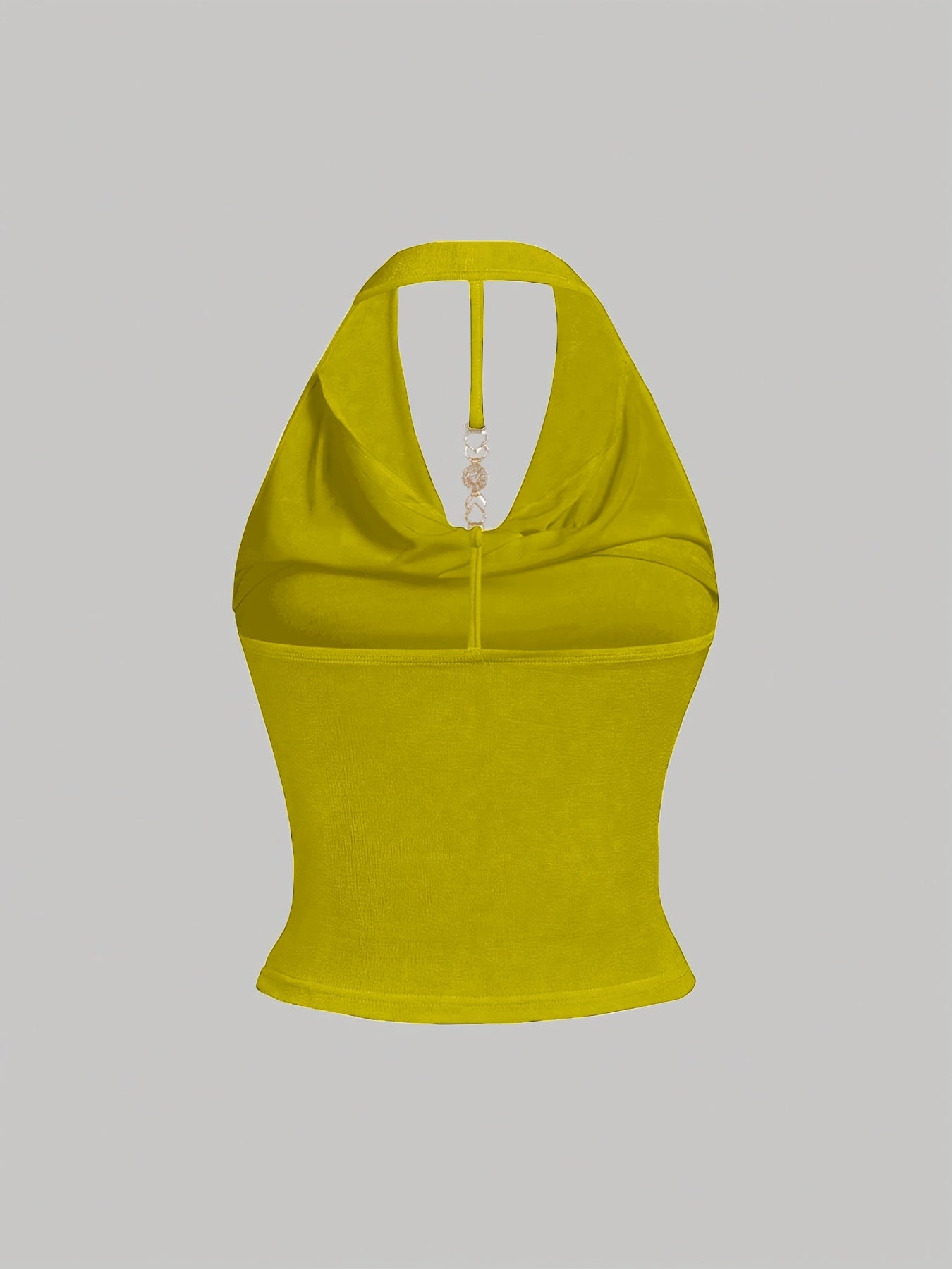 Women's Sexy Halter Neck Sleeveless Top - Semi-Sheer Stretchy Slim Fit Backless Shirt, Vibrant Yellow Solid Color, Machine Washable for Casual & Evening Outfits, Evening Wear, Backless Design, Sensual Apparel, Semitransparent