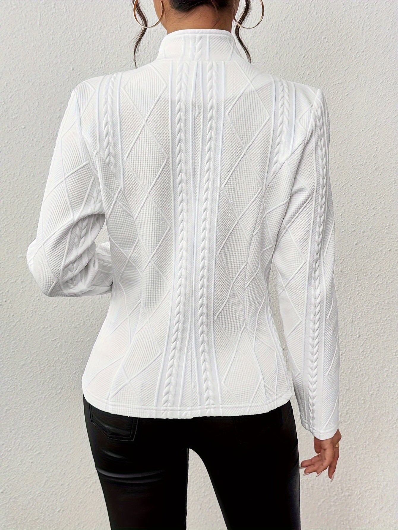 Women's Button Front Long Sleeve Blazer - Elegant Solid Color Notched Textured Blazer - For Work & Formal Occasions - Suitable for Women - Polyester & Viscose Blend - Perfect Gift for Business Professionals