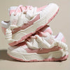 Women's Cute Chunky Lace-Up Sneakers - Pink, Low-Top, Thick Sole, Casual Athletic Shoes - Fabric/PU Upper, Rubber Sole, All-Season Design