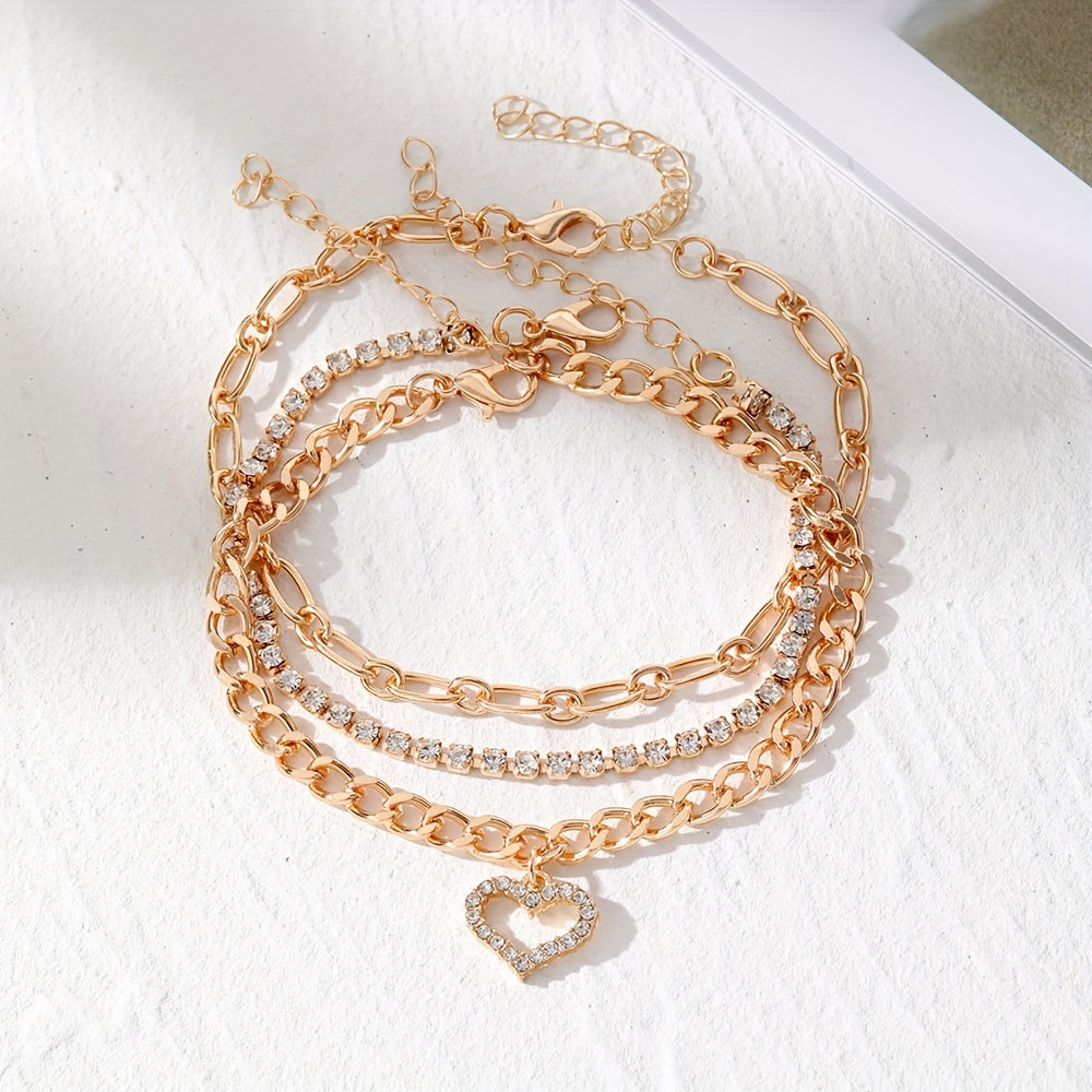 38pcs Bohemian Retro Anklets, Mixed Layered Chain With Star And Heart Pendants, Vintage Cuban Link Beach Vacation Jewelry, Multi-Layered Stackable Foot Chains For Women