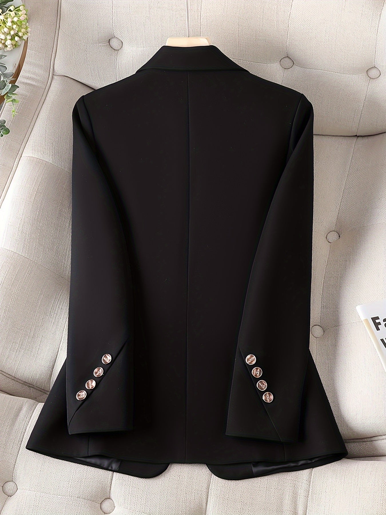 Elegant Long Sleeve Notched Collar Button Front Blazer for Office & Work, Women's Clothing