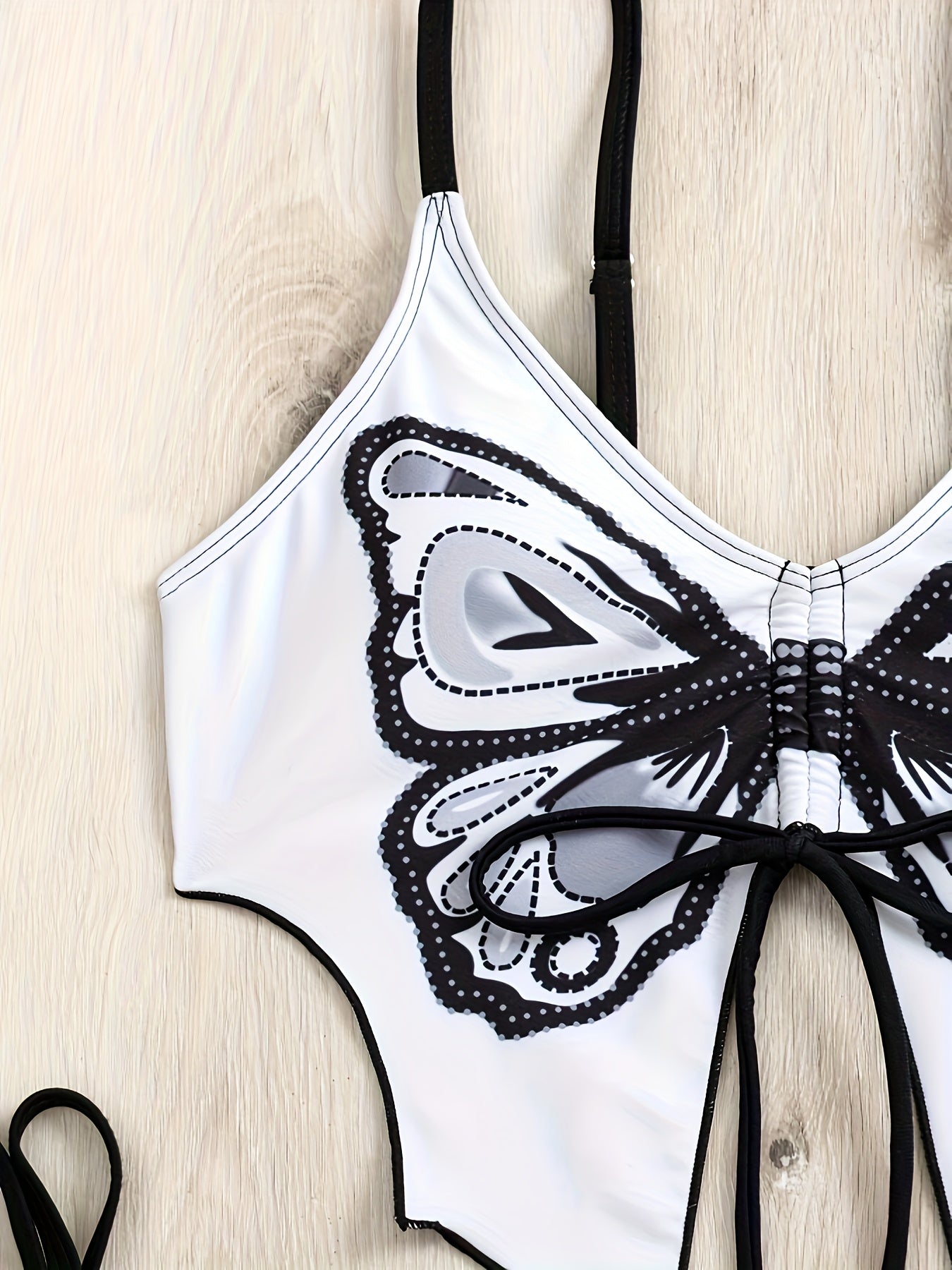 Butterfly Print 2 Piece Set Bikini, Drawstring Front Tie Side High Cut Swimsuits, Women's Swimwear & Clothing