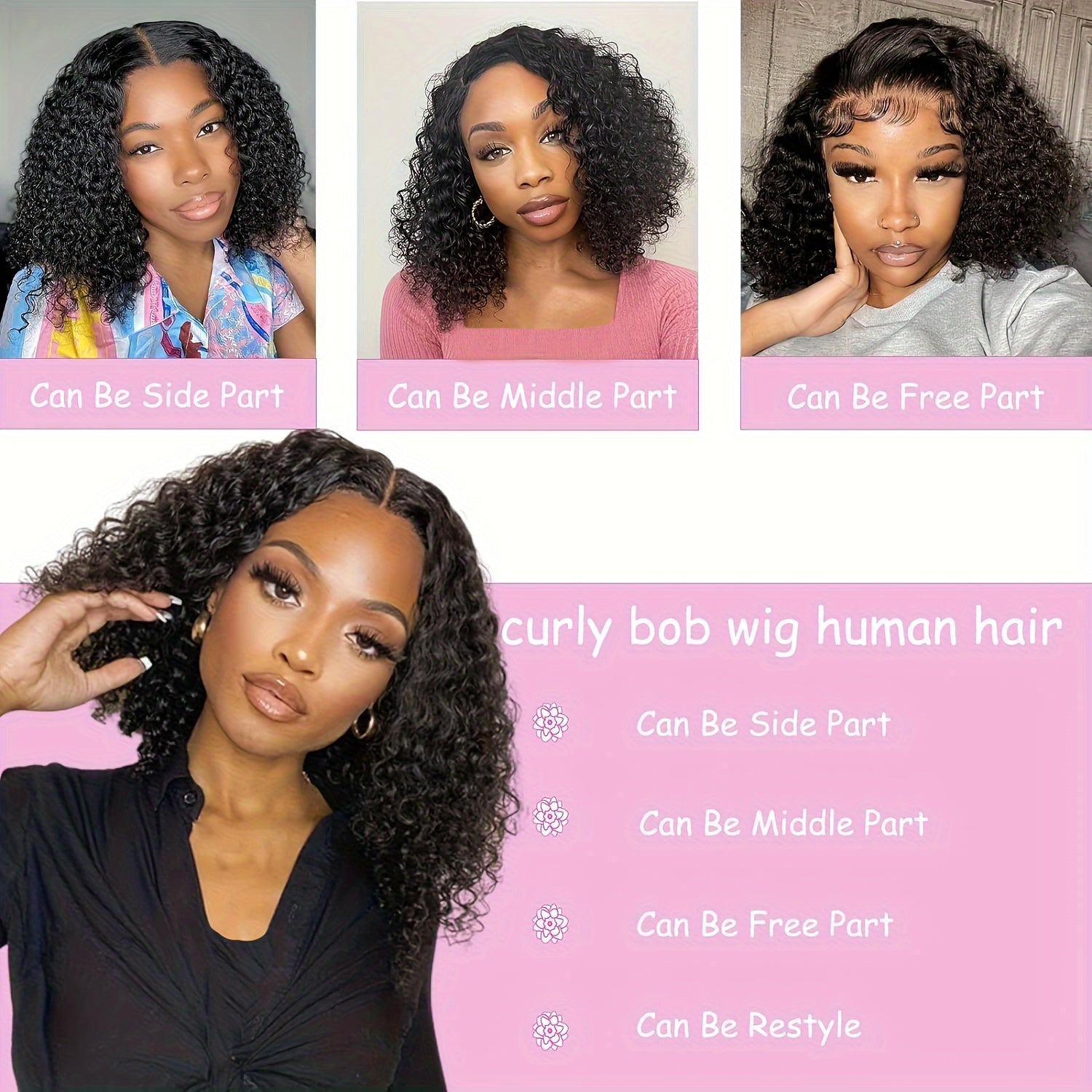 [150% Density Curly Bob Wig] Easy-to-Wear Curly Wave Bob Wig for Women | 100% Brazilian Human Hair | Pre-Plucked & Pre-Cut with Adjustable No-Glue 4x4 HD Lace Closure | Natural Black, 150% Density | Versatile & Beginner-Frien
