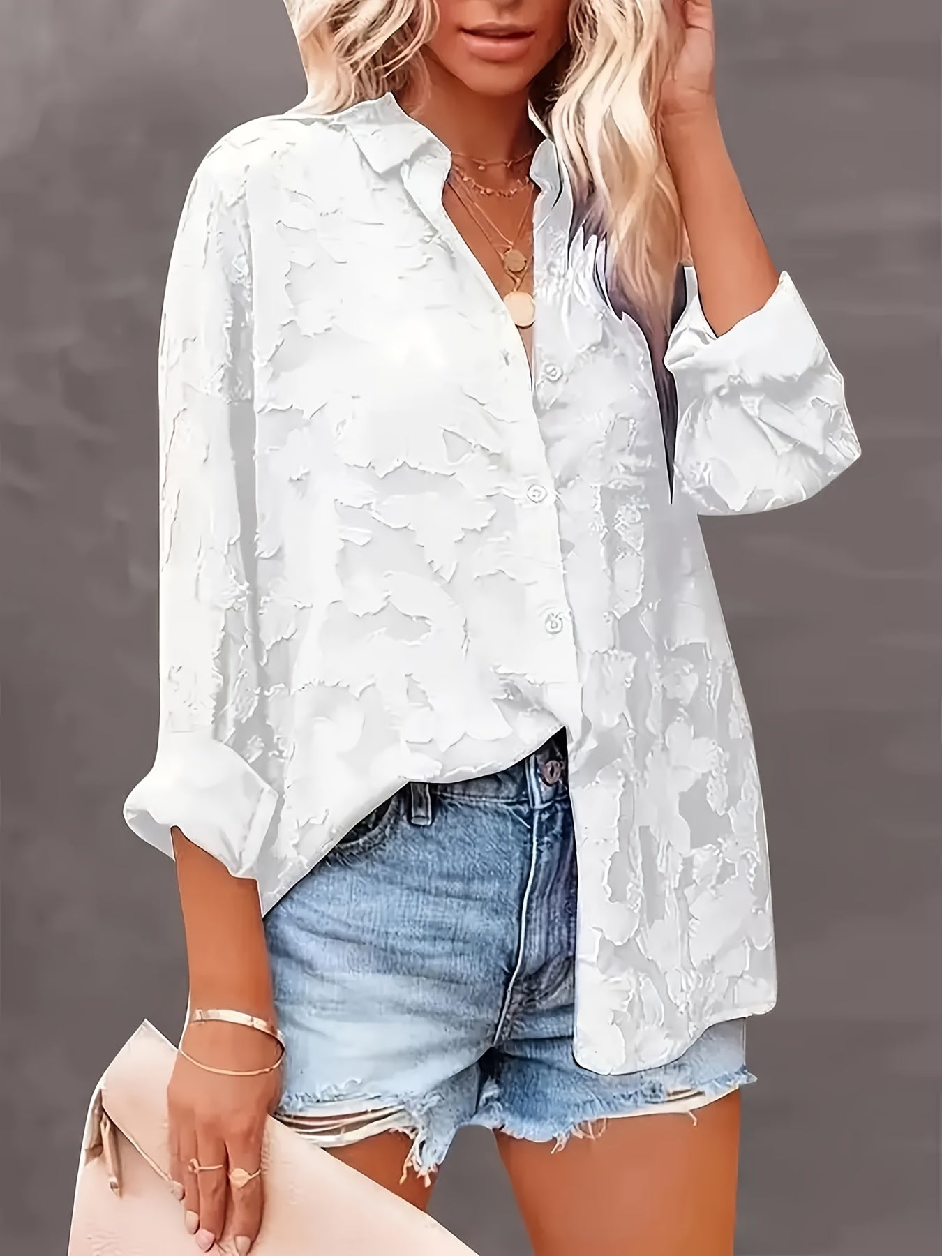 Luxurious Sheer Blouse - Stylish Button-Up, Elegant Long Sleeves - Perfect for a Spring And Autumn Wardrobe.