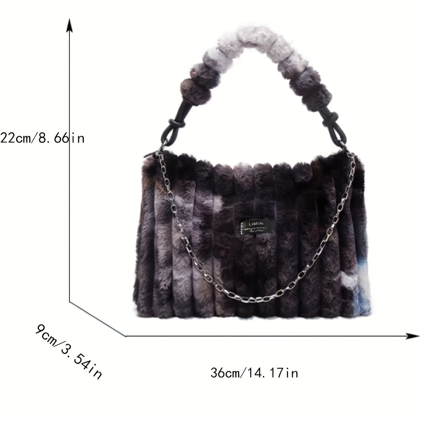 Chic Tie-Dye Plush Shoulder Bag for Women - Spacious & Stylish with Secure Zip Closure, Canvas Lined