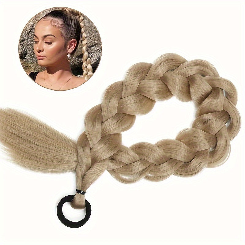 Braided Long Ponytail Extensions With Elastic Band Hair Synthetic Fiber 24Inch Blonde Braids Pony Tail Hair Accessories For Party Daily Use Halloween Christmas
