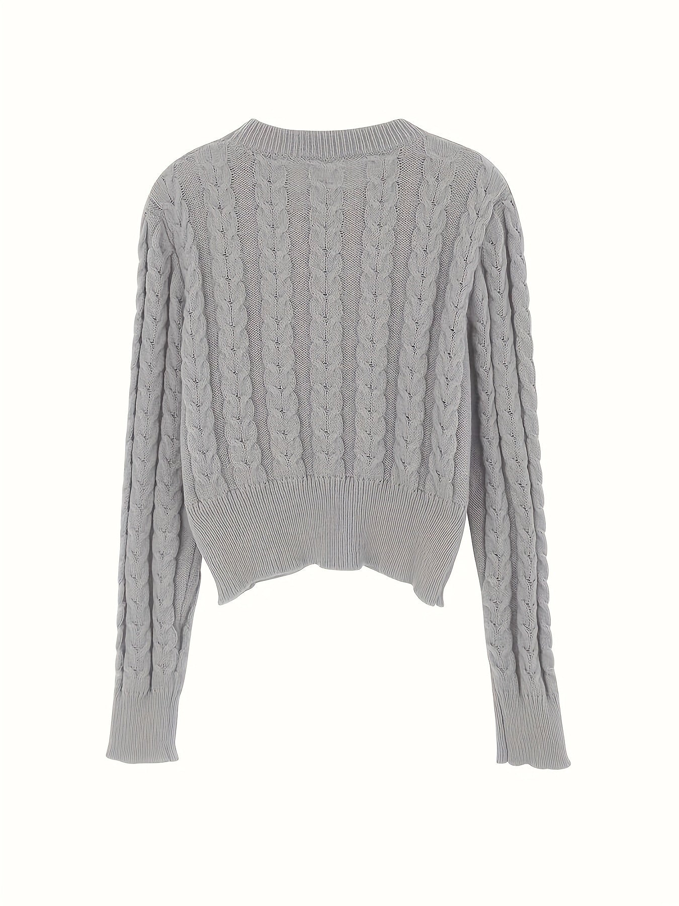 Elegant Women's Cable Knit Sweater - Solid Color, Round Neck, Long Sleeve Pullover for Fall/Winter