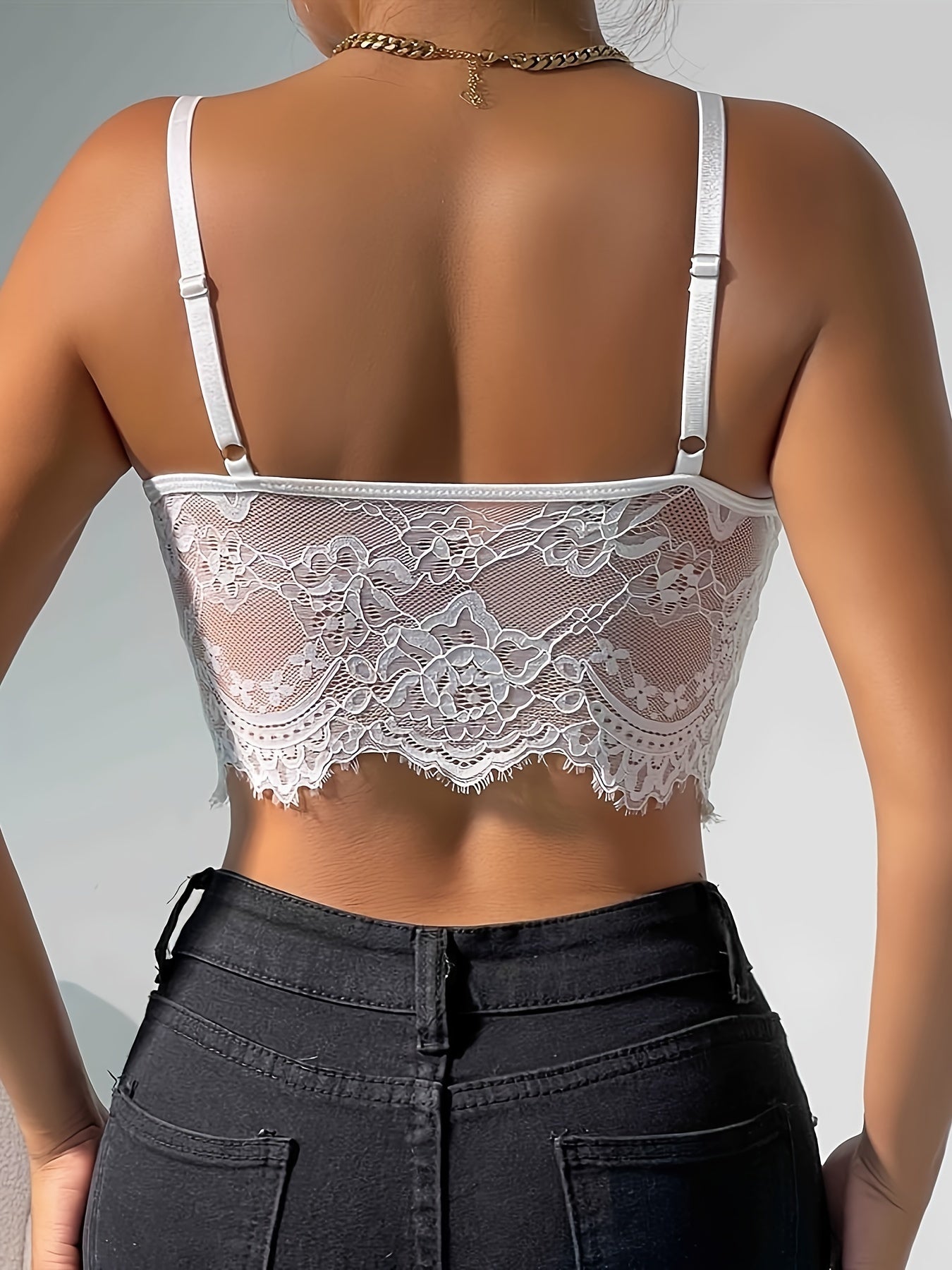 New Sexy Low-Cut Fishbone Eyelash Lace Perspective Backless Sling Corset Top