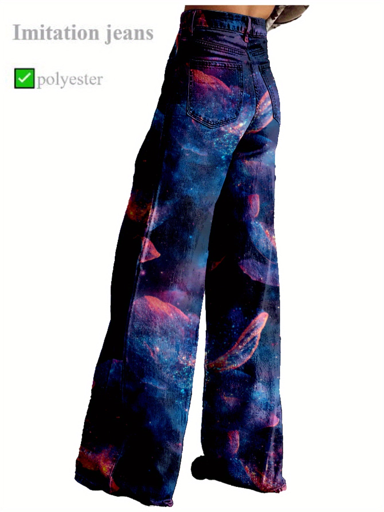 Y2K High Waisted Flared Wide Leg Pants - 3D Printed Abstract Floral & Cosmic Print Women's Trousers, Non-Stretch Machine Washable Loose Floor-Length Casual Comfort for Spring/Autumn Hip Hop Style, Spring Autumn Apparel | Thin