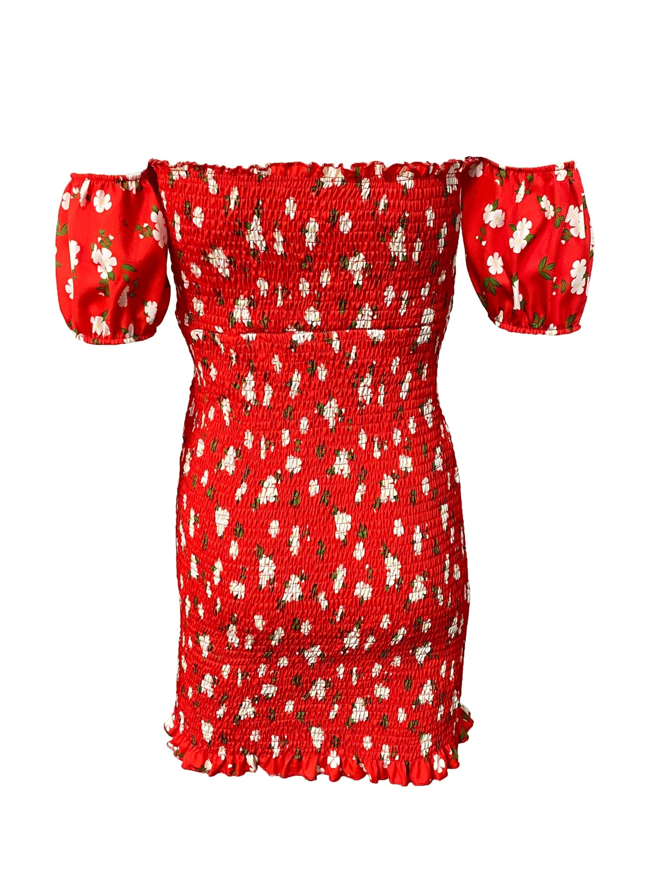 Allover Print Tie Shoulder Dress, Elegant Short Sleeve Bodycon Dress for Spring & Summer, Women's Clothing