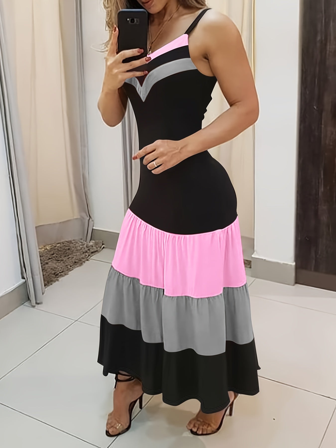Color-Blocking Spaghetti Strap Dress