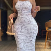 Chic Off-Shoulder Letter Print Bodycon Dress - Casual Summer Wear, Machine Washable, Polyester