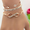 3pcs Vintage Elegant Rhinestone Bracelet Set, Adjustable Heart & Infinity Symbol Bangle, Women'S Alloy Open Cuff, Daily & Gift Occasion, All-Season Jewelry Collection