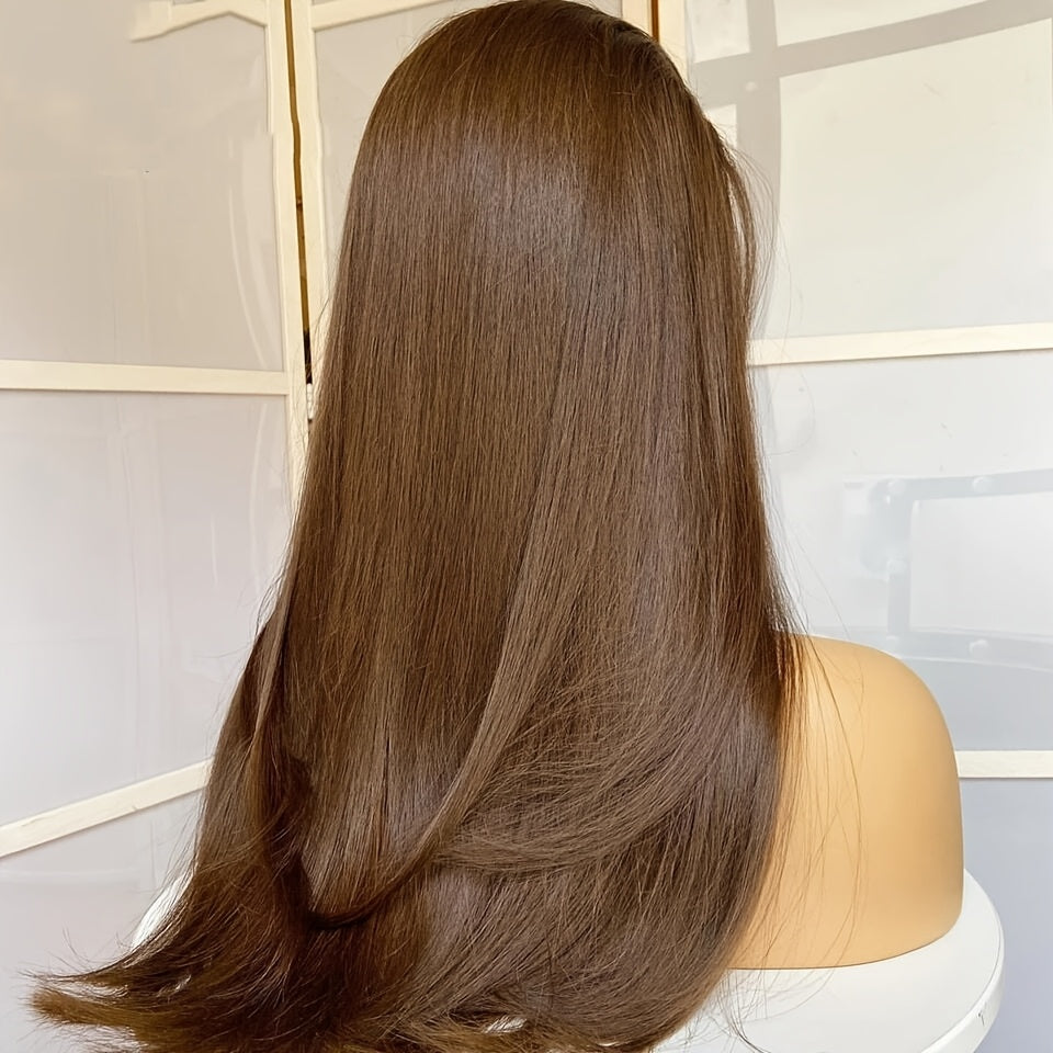 32" Long Brown Straight Lace Front Wig - 180% Density, Heat-Resistant Synthetic Hair for Women, Elegant Style for Daily Wear, 13x4 Lace Area, Smooth & Versatile Look for All Ethnicities, Daily Wear Wig | Elegant Straight Wig