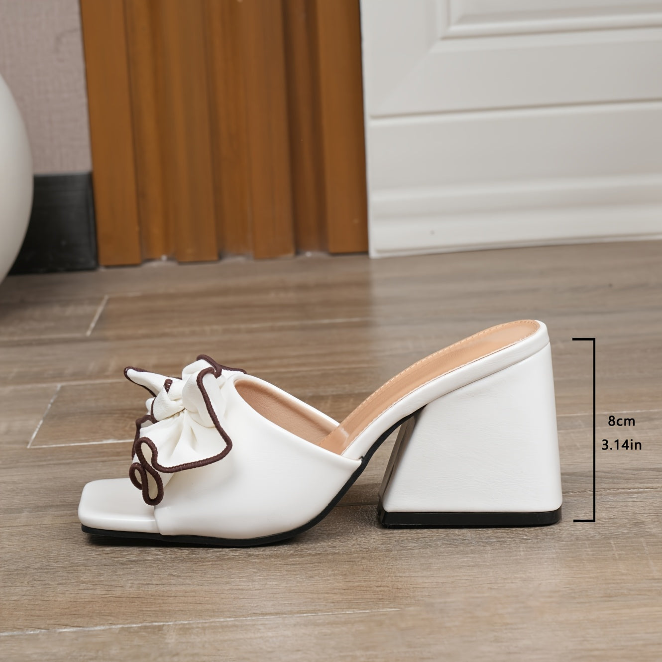 New Summer 2025 Collection White/Black Chunky Heel Slingback Sandals for Women - Bow Square Toe Design, Stylish & Elegant All - Season Footwear, Versatile & Eye - Catching