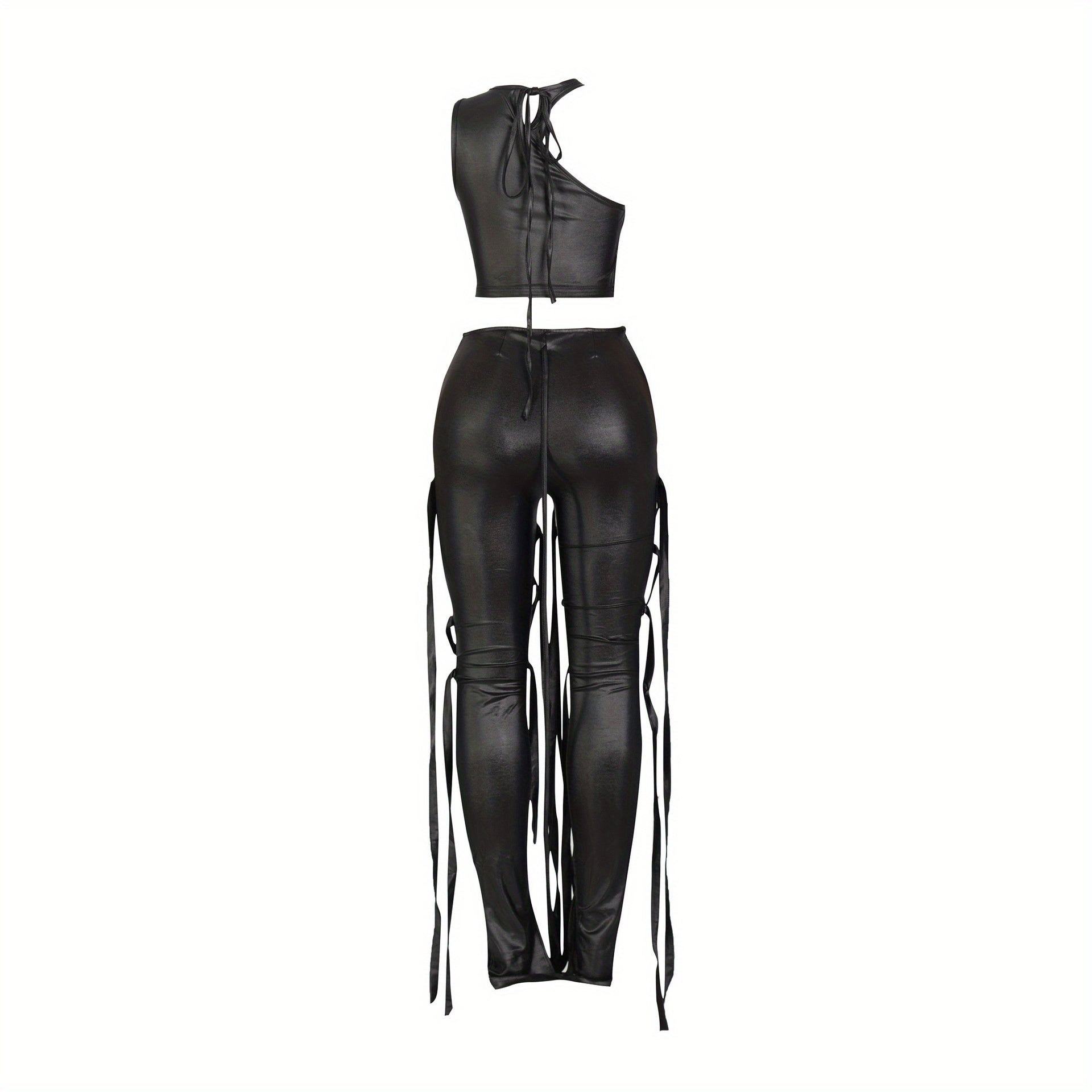 Chic Solid Two-piece Outfit Set - Trendy Asymmetrical Sleeveless Top & Slim-Fit Pants - Flattering Womens Wardrobe Essential